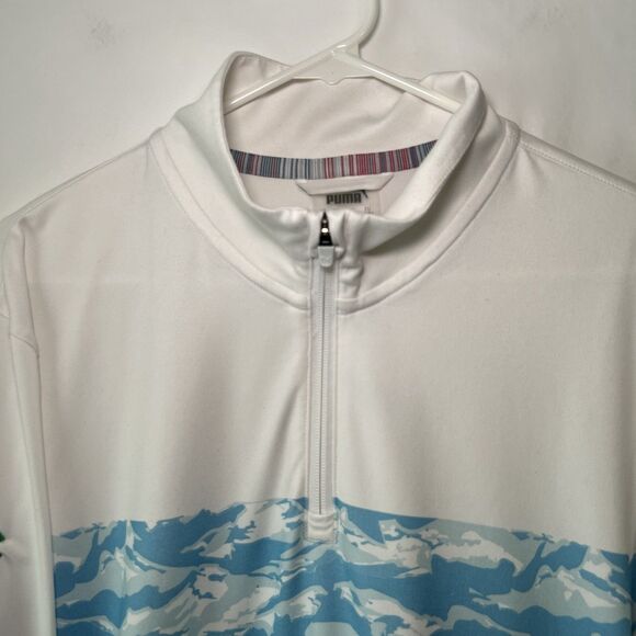 Puma Volition America 1/4 Zip Golf Pullover Mens Size Medium White Blue Camo - Picture 2 of 16